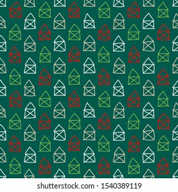 Seamless Pattern Little Scribbled Houses Green Red White