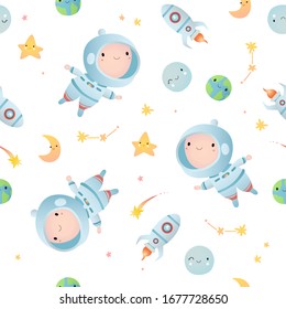 Seamless pattern with little spaceman