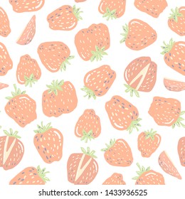 Seamless pattern with little strawberries on white background. Vector seamless texture for wallpapers, pattern fills, web page backgrounds