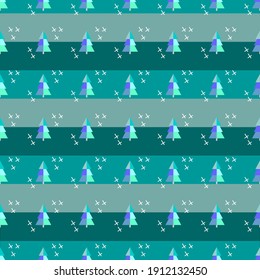Seamless pattern with little trees on the stripped background