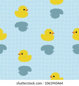 Seamless pattern little yellow duck toy Float On Swimming Pool.printing wallpaper.vector illustration