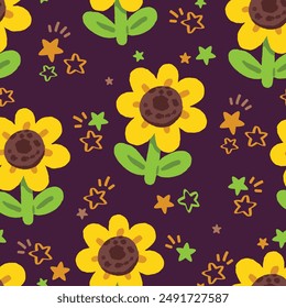 Patrón inconsútil de pequeñas flores amarillas con estrella amarilla. Es un patrón que se ve femenino. Patrón para tela y papel de embalaje, Patrón para Fondo de pantalla de diseño y estampados de moda.