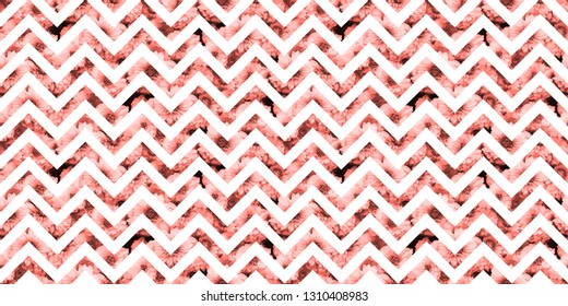 Seamless pattern with living coral flowers on white zig zag geometric background