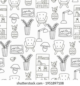 Seamless pattern with living room design elements