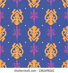 seamless pattern with lizard and turtle in Maori style. Vector illustration