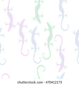 Seamless  pattern with lizards, reptile, zigzag, object, ellipses . Hand drawn.