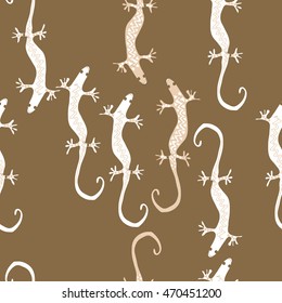 Seamless  pattern with lizards, reptile, zigzag, object, ellipses . Hand drawn.