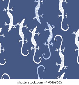 Seamless  pattern with lizards, reptile, zigzag, object, ellipses . Hand drawn.