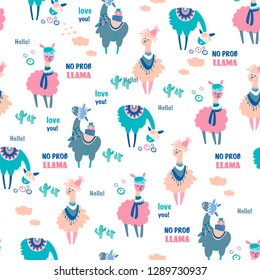 Seamless pattern of  Llama or alpaca