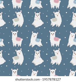 Seamless pattern with  llama (alpaca) made in vector. Good for wallpaper, greeting cards, children room decoration, etc. 