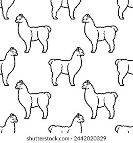 Seamless pattern with llama animal on white background.