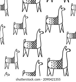 Seamless pattern with llama animals. Vector background for children's fabric, textiles. Packaging for wool, knitted clothes,