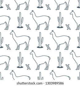 Seamless pattern with llama and cactus. Animal background. Design for card, announcement, advertisement, banner or print.