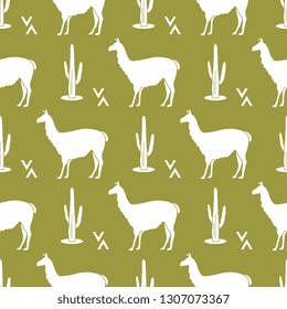 Seamless pattern with llama and cactus. Animal background. Design for card, announcement, advertisement, banner or print.