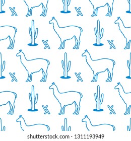Seamless pattern with llama and cactus. Animal background. Design for card, announcement, advertisement, banner or print.