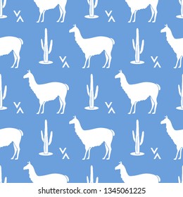 Seamless pattern with llama and cactus. Animal background. Design for card, announcement, advertisement, banner or print.