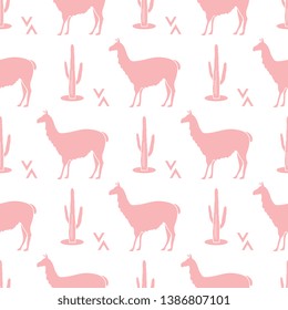 Seamless pattern with llama and cactus. Animal background. Design for card, announcement, advertisement, banner or print.