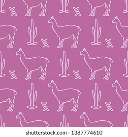 Seamless pattern with llama and cactus. Animal background. Design for card, announcement, advertisement, banner or print.
