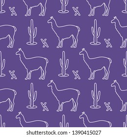 Seamless pattern with llama and cactus. Animal background. Design for card, announcement, advertisement, banner or print.