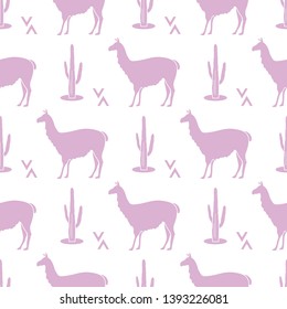 Seamless pattern with llama and cactus. Animal background. Design for card, announcement, advertisement, banner or print.