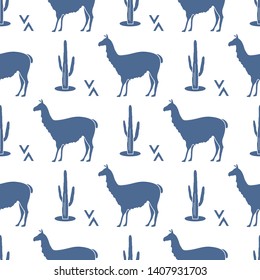 Seamless pattern with llama and cactus. Animal background. Design for card, announcement, advertisement, banner or print.