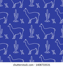 Seamless pattern with llama and cactus. Animal background. Design for card, announcement, advertisement, banner or print.
