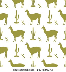 Seamless pattern with llama and cactus. Animal background. Design for card, announcement, advertisement, banner or print.