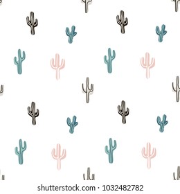Seamless pattern with llama, cactus and hand drawn elements. Creative childish texture. Great for fabric, textile Vector Illustration