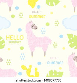 seamless pattern with llama and cactus - vector illustration, eps