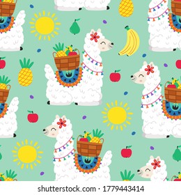 seamless pattern with llama and fruits
-  vector illustration, eps