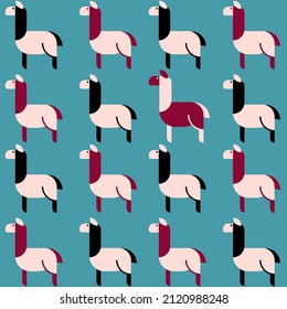 Seamless pattern with llama, lama, alpaca. Flat design stylized animal texture. Great for fabric, textile Vector Illustration