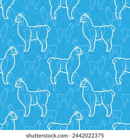 Seamless pattern with llama on a blue background.