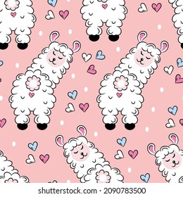 seamless pattern llama on pink background