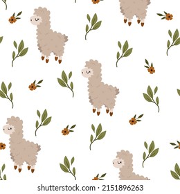 seamless pattern with llama on the white background