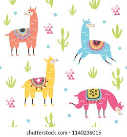 seamless pattern, llamas illustrations