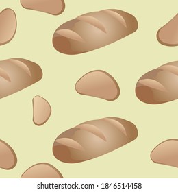 Seamless pattern of loaf with sliced ​​pieces. Vector illustration isolated on a green background. Texture for fabrics, textiles, menus, packaging, website, etc.
