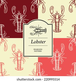 Seamless Pattern -Lobster ( 4 tiles, label, illustration, color and background are all isolated on separate layers to enable quick change to be made to all the pattern elements)