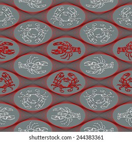 seamless pattern of lobster and crab
