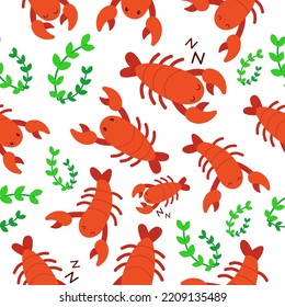 Seamless pattern with lobster. Creative texture for fabric, wrapping, textiles, wallpaper, and apparel. Vector illustration