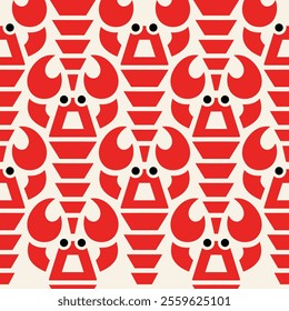 Seamless pattern with lobster. Marine texture with lobster, seaweed. Perfectly look on fabric, wrapping, textile.