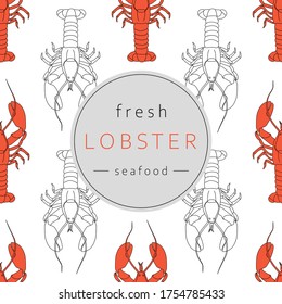 Seamless pattern with lobsters on a white background. Stylized lobster. Wallpaper, print, wrapping paper, modern textile design, card, banner, poster, promotional material.Vector illustration.