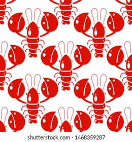 Seamless Pattern Of Lobsters. Red Crayfish. Template For Printing On Fabric. Illustration For The Menu Of The Restaurant.