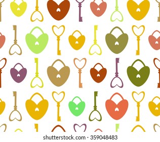 Seamless Pattern with lock and key in the form of heart. St. Valentine's Day or Weddings Design Element. Vector background.
