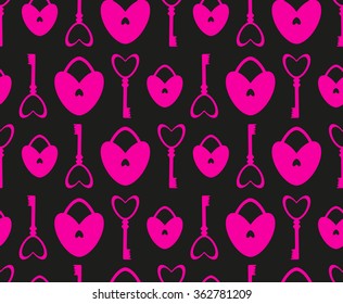 Seamless Pattern with lock and key in the form of heart. St. Valentine's Day or Weddings Design Element. Vector background.