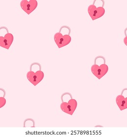 Seamless pattern with lock for St. Valentines day on light pink background.