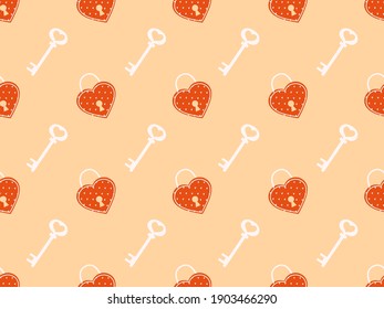 Seamless pattern with locks and keys. Cute pattern with a love lock on a delicate background for Valentine's Day. Suitable for notebooks, backgrounds, phone cases, packaging paper, wallpaper.