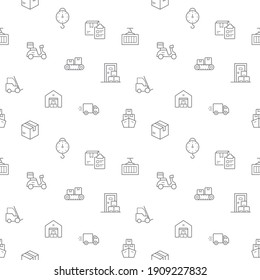 Seamless pattern with logistics and delivery icon on white background. Included the icons as box, shopping, commerce, retail, trade, merchandise, container, vehicle, truck And Other Elements.