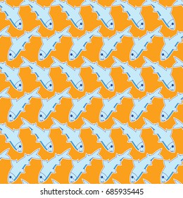Seamless pattern. Logo with a fish on a gold background. Picture for print on wall-paper, packing and shirts. Easy editable template