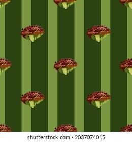 Nahtlose Muster Lola rosa Salat auf Streifen grünem Hintergrund. Modernes Ornament mit Salat. Geometrische Pflanzenvorlage für Gewebe. Design, Vektorgrafik.