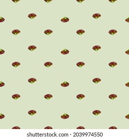 Seamless pattern lola rosa salad on pastel green background. Minimalism ornament with lettuce. Geometric plant template for fabric. Design vector illustration.